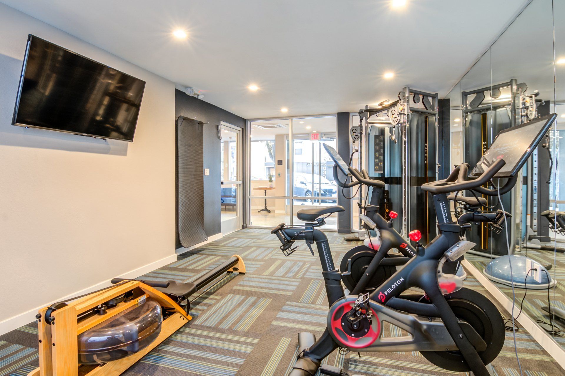 Interior view of fitness center indoors