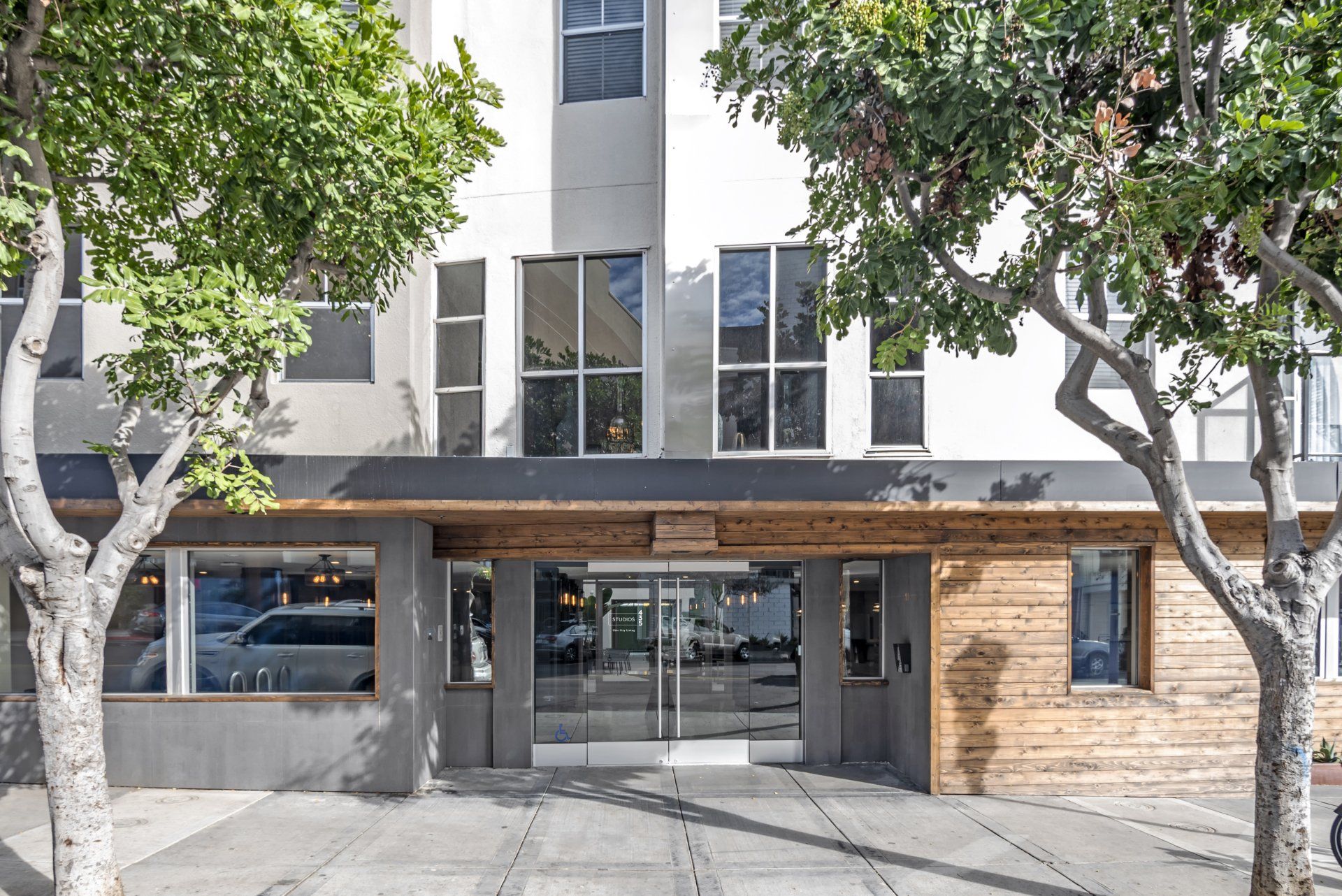 exterior of apartment building entrance