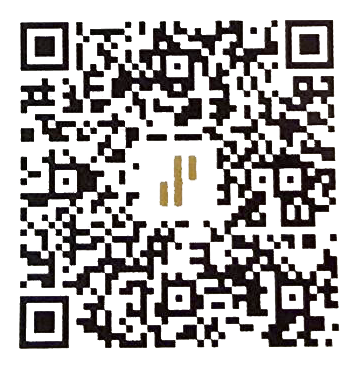 QR code with a logo in the center. The logo appears to be two vertical lines and a horizontal line, all in a golden color.