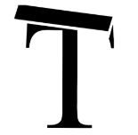 A black and white silhouette of the letter t on a white background.