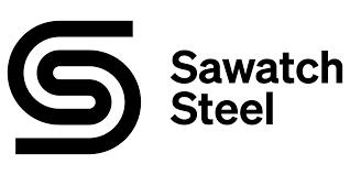 A black and white logo for a company called sawatch steel.