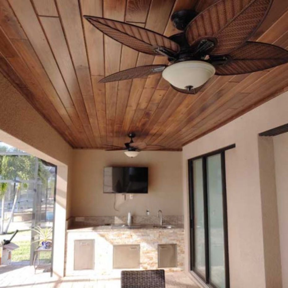Wood ceiling and fan