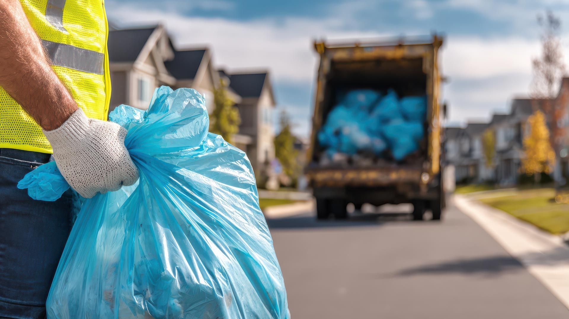 Residential trash pickup services ensuring a clean and tidy local neighborhood street. Residential trash pickup services ensuring a clean and tidy local neighborhood street.