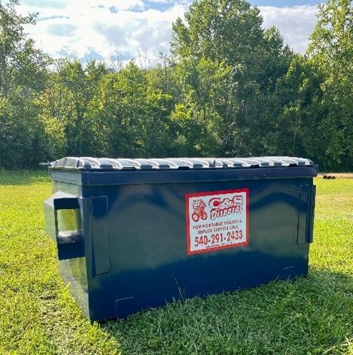 Blue trash container.