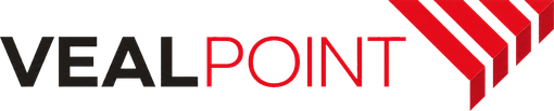 Logo VEALPOINT in nero e rosso con strisce diagonali rosse