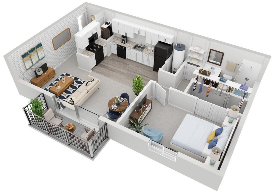 1 Bed, 1 Bath Floorplan