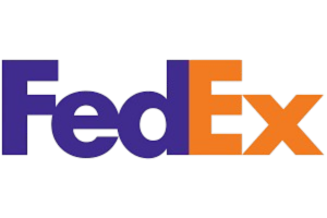 A purple and orange fedex logo on a white background