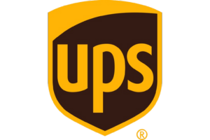 A brown and yellow ups logo on a white background