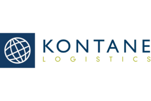 A blue and white logo for kontane logistics