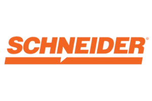 An orange schneider logo on a white background