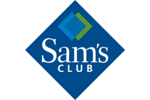 A blue and white sam 's club logo on a white background