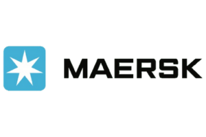 A maersk logo with a star in a blue square