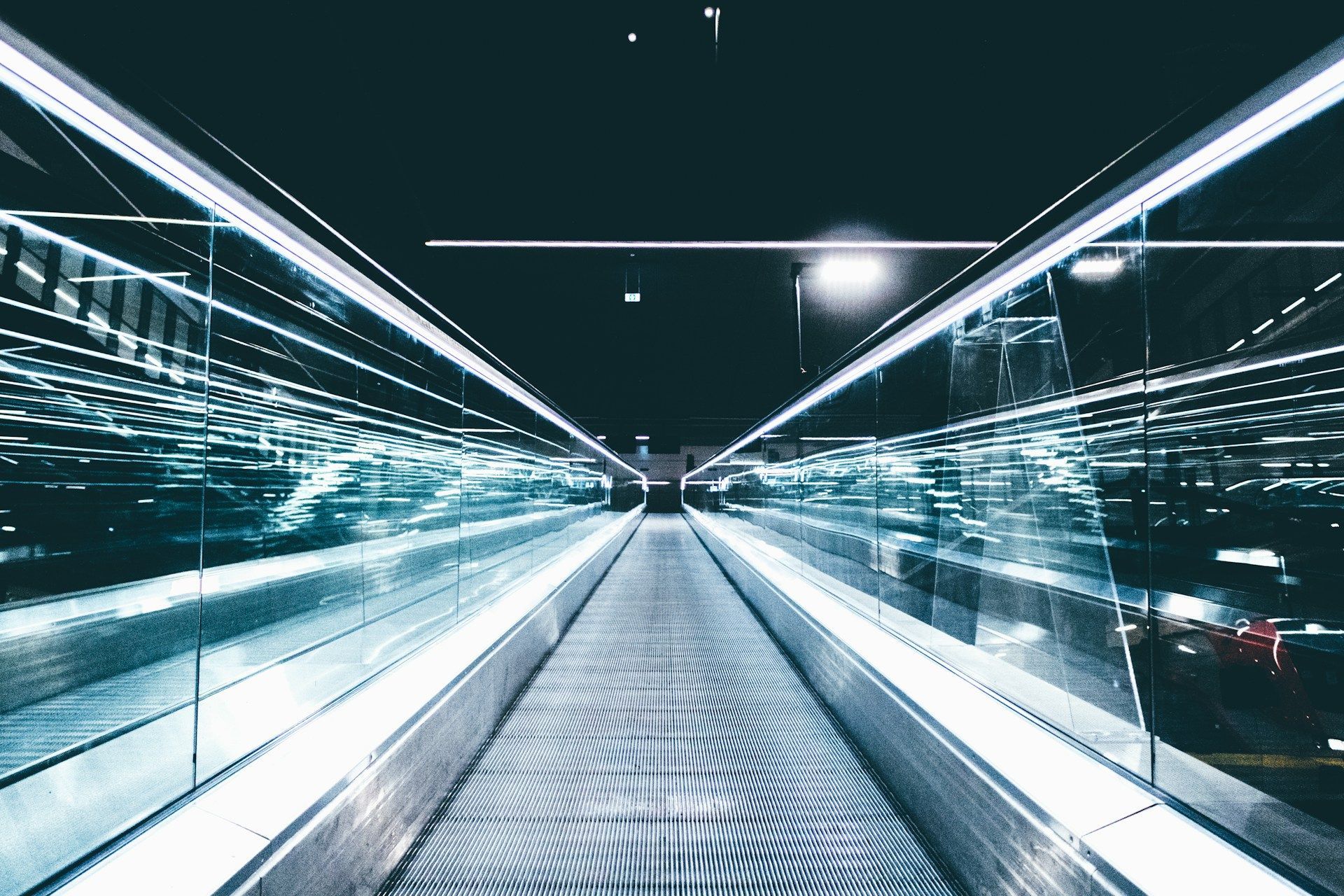 A futuristic airport walkway.