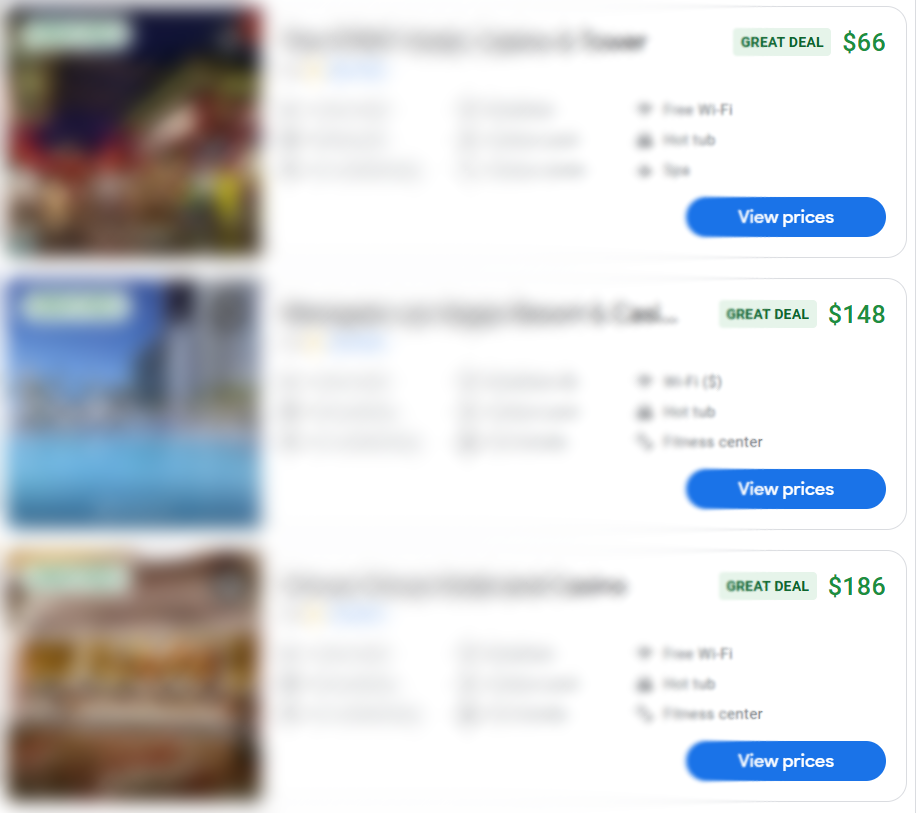 Blurry OTA page screenshot symbolizing opaque bookings, where hotel details are hidden until booking