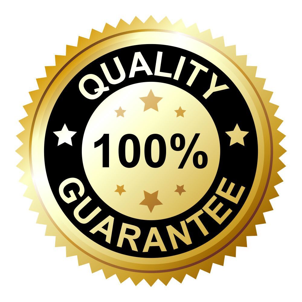 A gold quality guarantee seal with stars around it