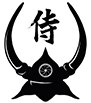 Black samurai helmet with curved horns, the Japanese character for 