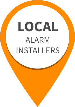 A pin that says local alarm installers on it.
