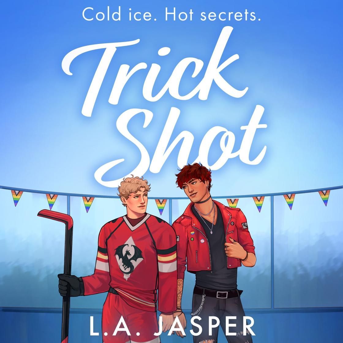 Two hockey players on ice beneath the title “Trick Shot,” with the tagline “Cold ice. Hot secrets.”