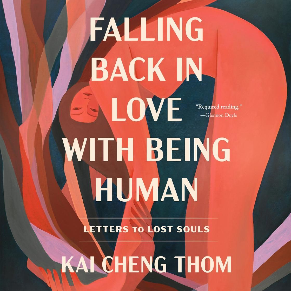 Book cover with abstract red and black design, titled “Falling Back in Love with Being Human” by Kai Cheng Thom