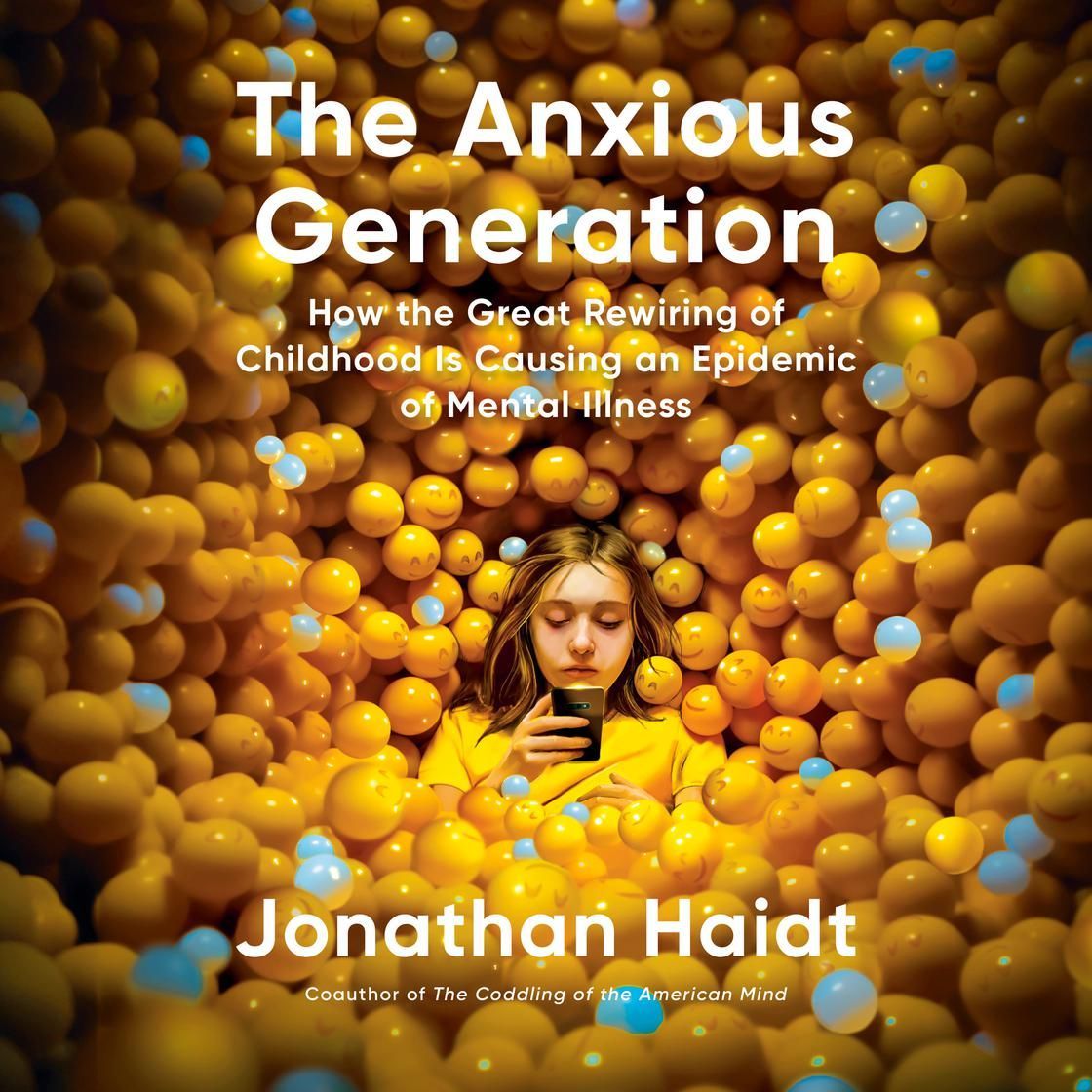 Book cover: Young person in ball pit, looking at phone. Title: 