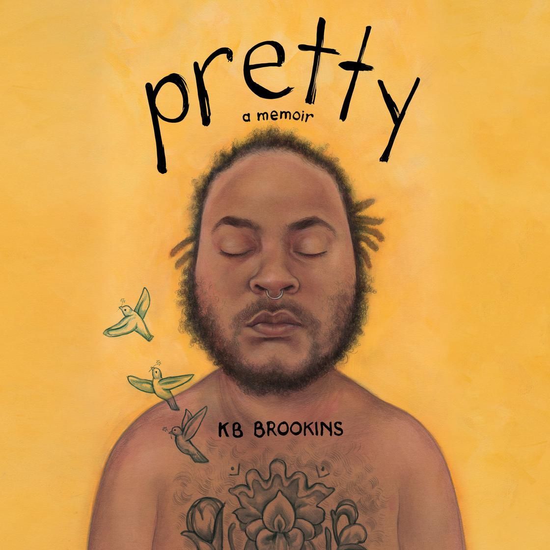 Book cover with “pretty” title, a portrait on an orange background, and “a memoir” subtitle