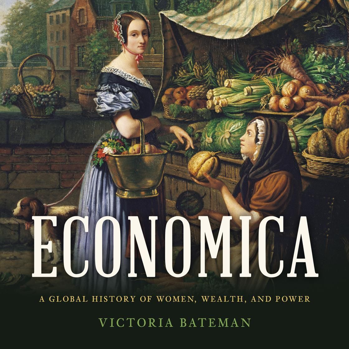 Book cover: Woman shopping at a produce stand, historical setting. Title 