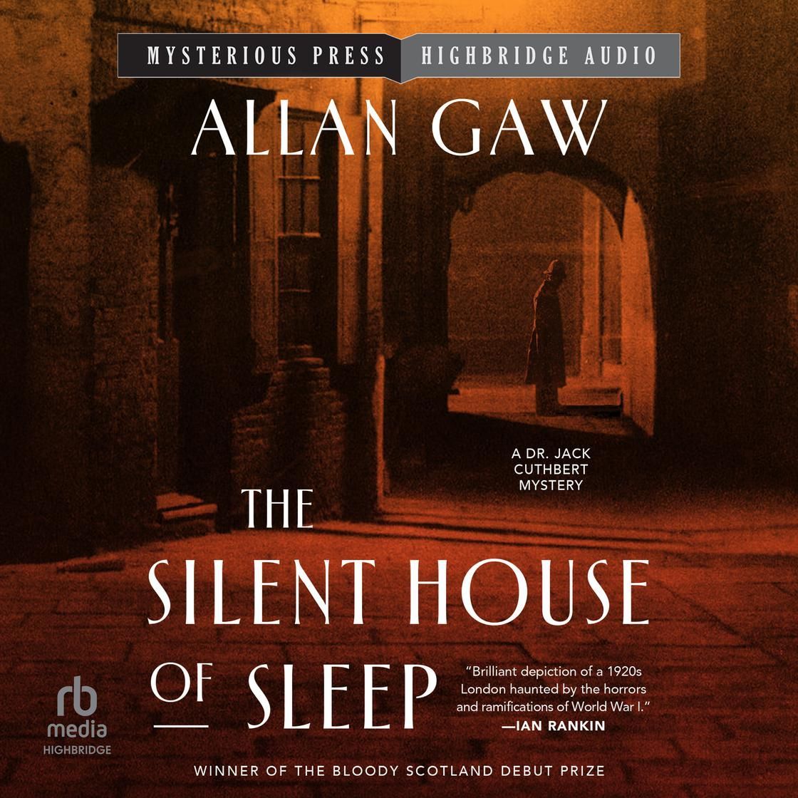 Book cover for Allan Gaw’s The Silent House of Sleep, showing a dark orange house interior and a lone figure.