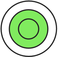 Concentric circles, green center, black outlines on white background.