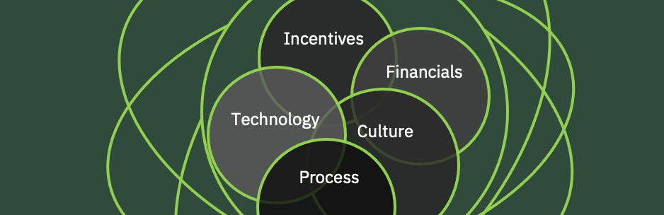 Diagram showing interconnected elements of Incentives, Technology, Process, Culture, and Financials.