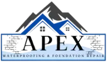 Logo: Blue and gray mountain peaks and house roof design, with 