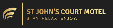 a black and gold logo for st john 's court motel