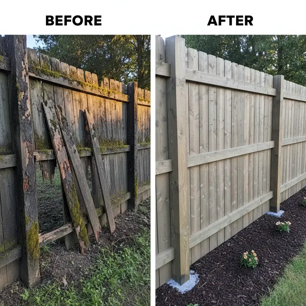 before and after fence project in Texas city