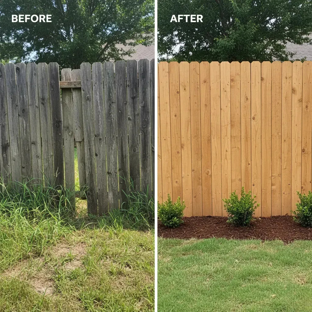 before and after fence photo in fulshear