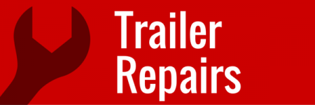 Red trailer repairs sign with a wrench icon and white text on a red background