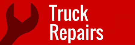 Red truck repair logo with wrench icon and white text on a red background