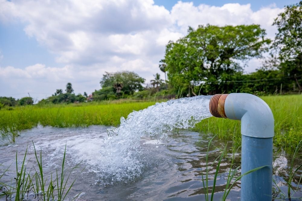 A Pipe is Pumping Water Into a Field — All Systems Wastewater Maintenance In Jilliby, NSW