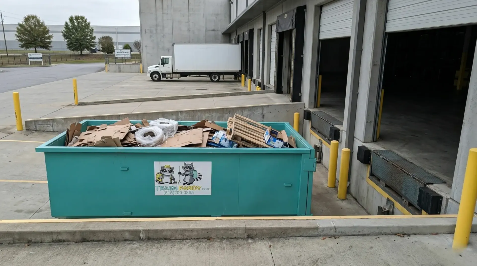 Trash Pandy commercial dumpster at loading dock Nashville TN