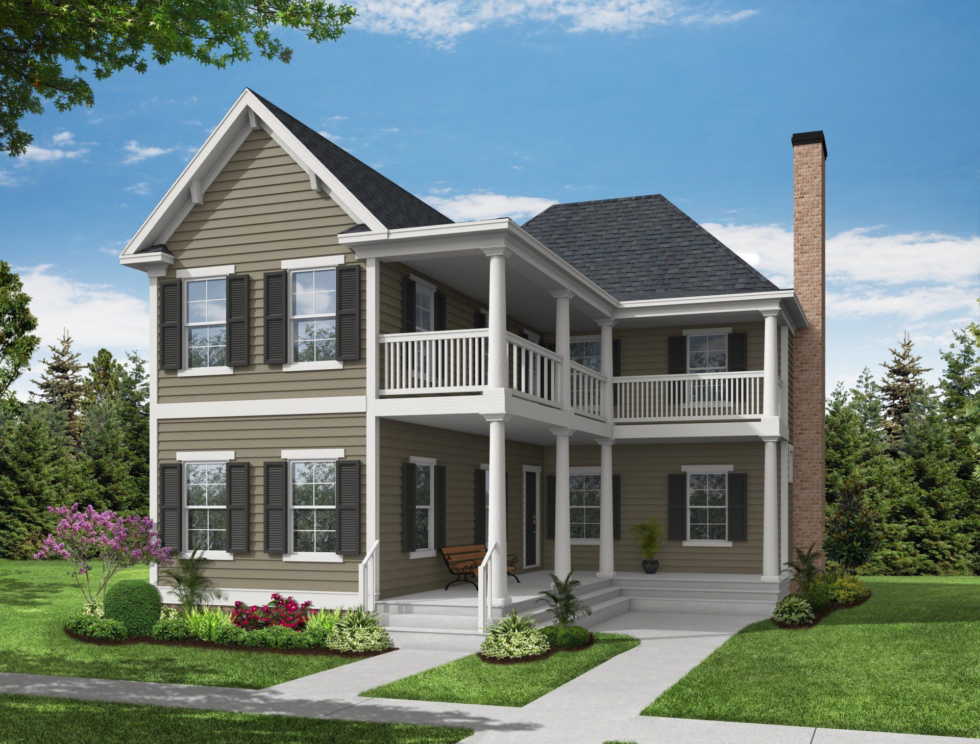 An artist 's impression of a house with a large porch