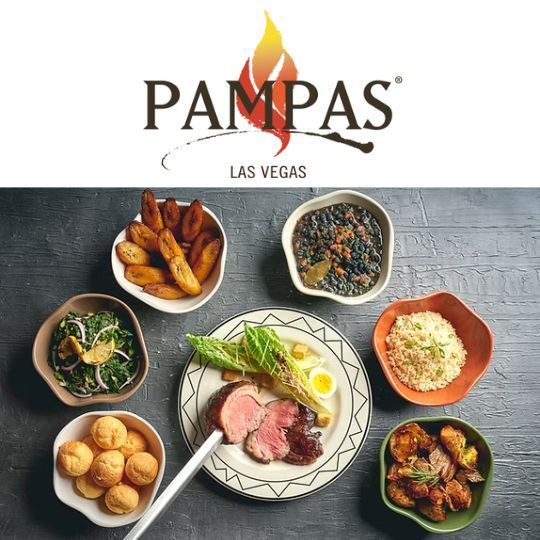 The Logo for Pampas including Brazilian food dishes in a circle