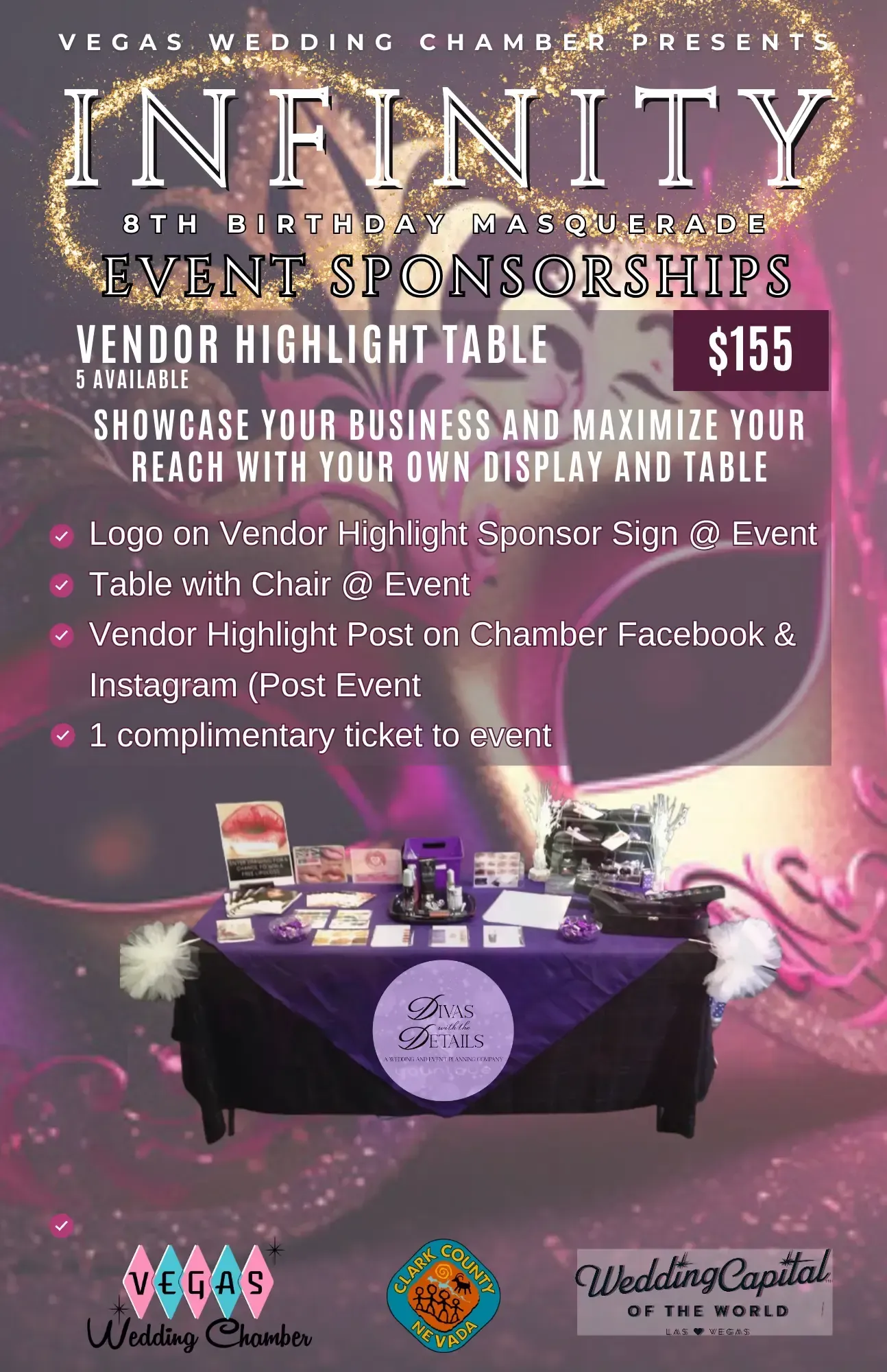 A poster for a vendor highlight table for $ 155.