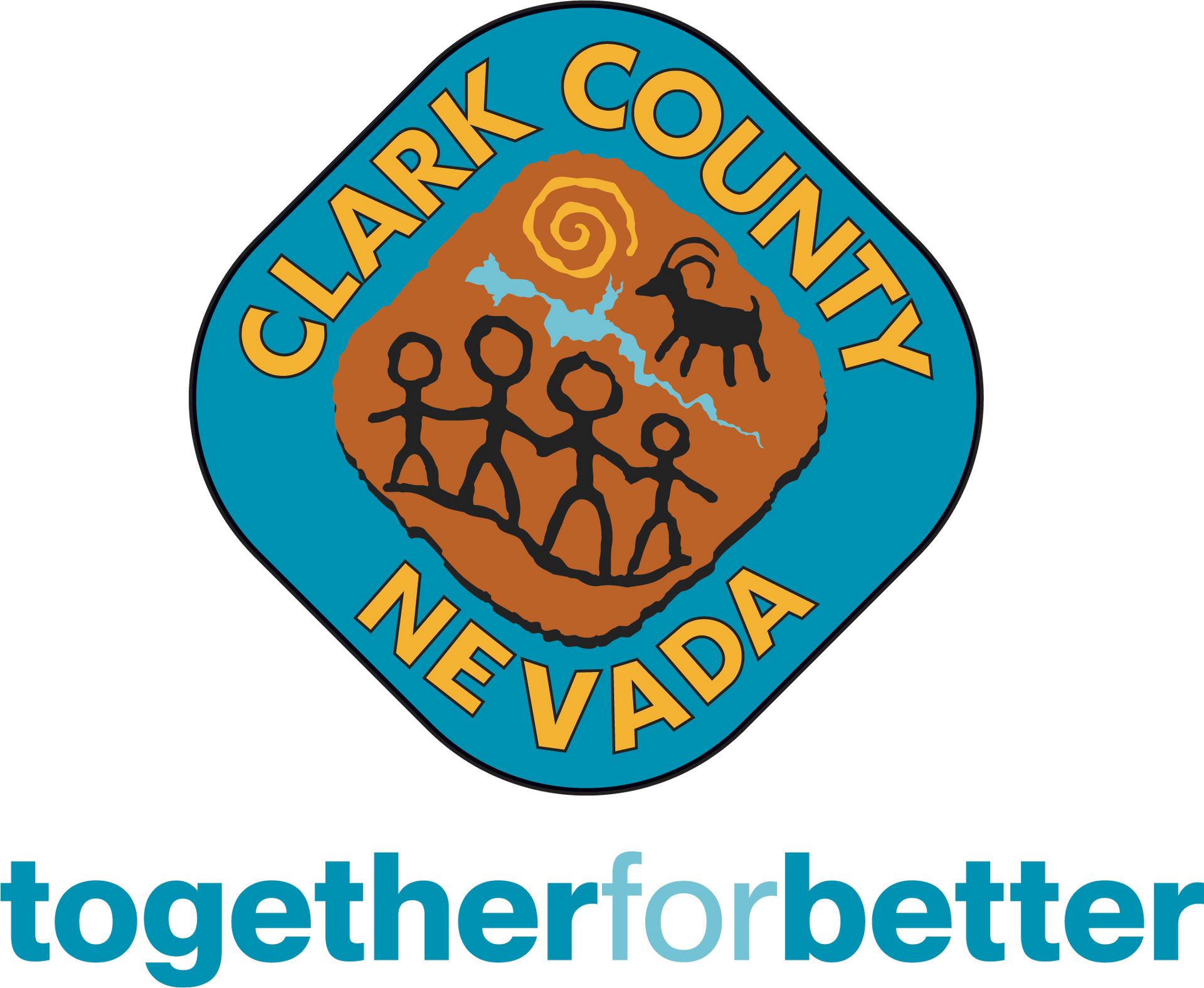 A logo for clark county nevada with stick figures and a goat