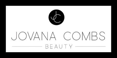 Logo for Jovana Combs Beauty: Black circle with 