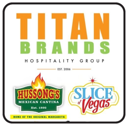 The Logo for Titan Brands including Hussong's Cantina and Slice of Vegas Logos