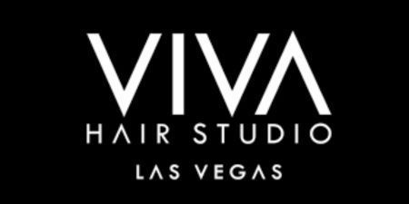 Logo for Viva Hair Studio, Las Vegas, white text on black background.