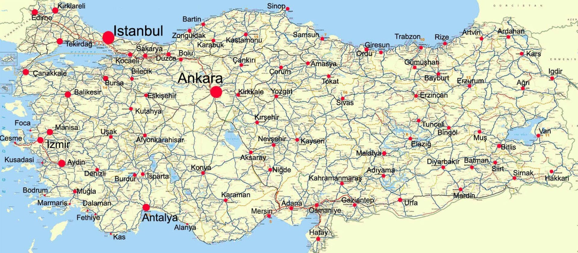 TrueTurkeyTravel kaart van Turkije