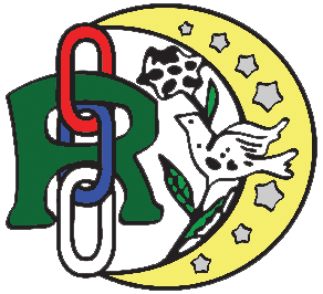 A drawing of a crescent moon with a bird and flowers