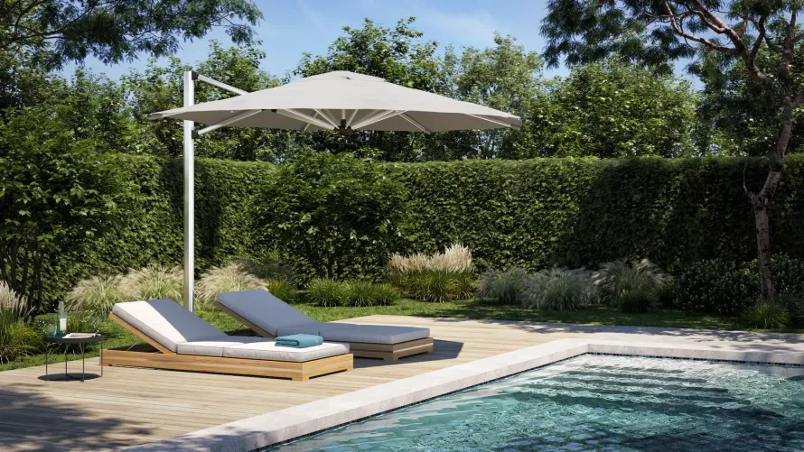 A dining room with a wooden table and chairs and a large window.
