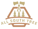 All South Tree logo with tan outline, trees, crossed axes, and text