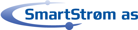 SmartStrøm som logo, med firmanavnet i blå tekst med et stilisert, kretsende grafisk element.