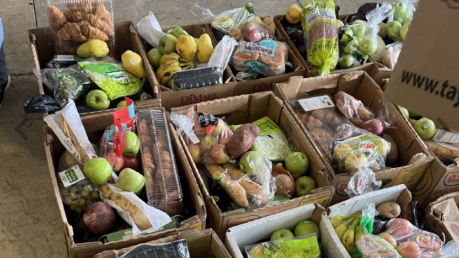 Boxes of rescued food.